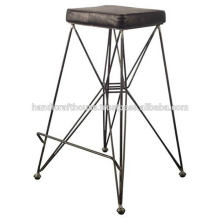 Industrial Vintage Eiffel Base Cushioned Seat Bar Stool